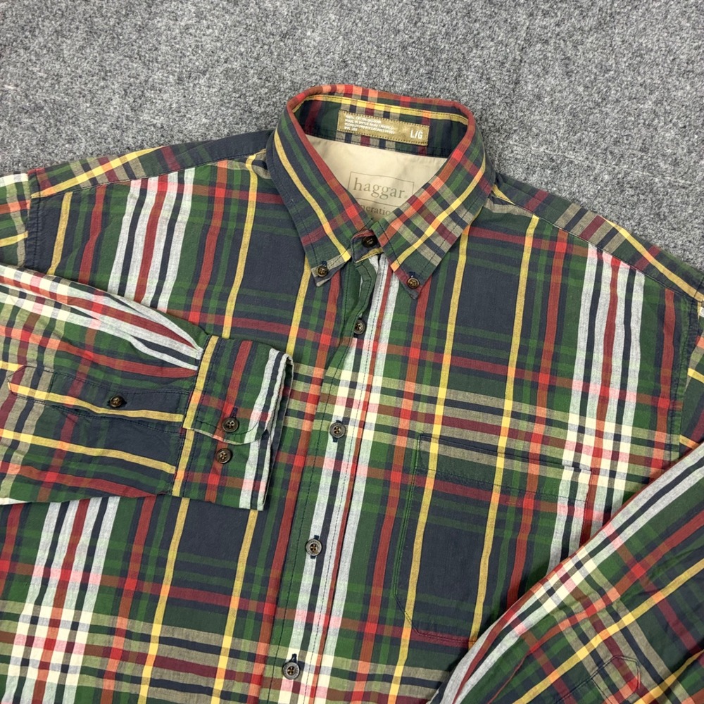 Haggar Generations Mens Size Large Plaid Button Down Shirt Long Sleeve Cotton